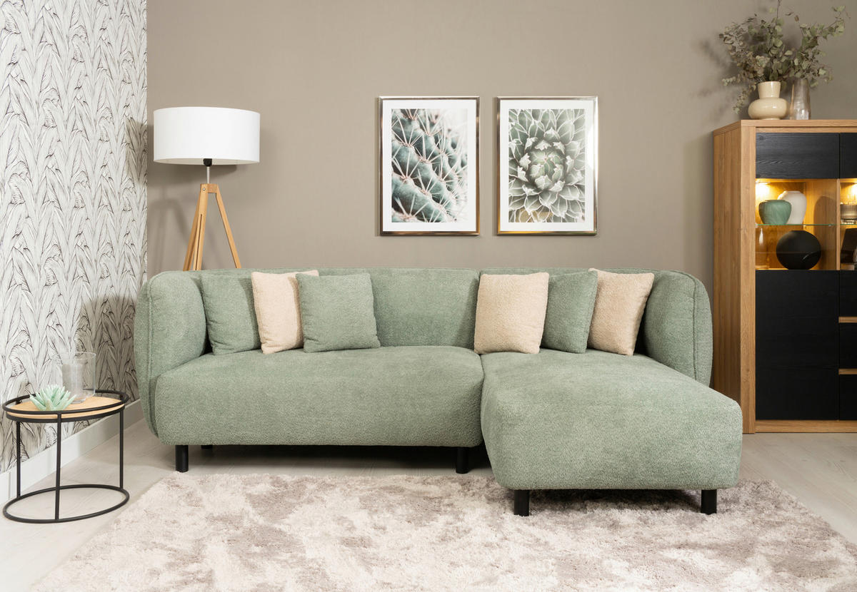 ECKSOFA in Chenille Grün  236/148 cm  - Beige/Schwarz, Design, Holz/Textil (236/148cm) - Lomoco