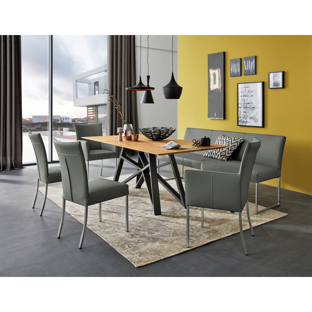 Thumbnail - Musterring Sitzbank Nova, Edelstahl, Dunkelgrau, Metall, Leder, Echtleder, Rindleder, 200x86x62 cm, Esszimmer, Bänke, Si...