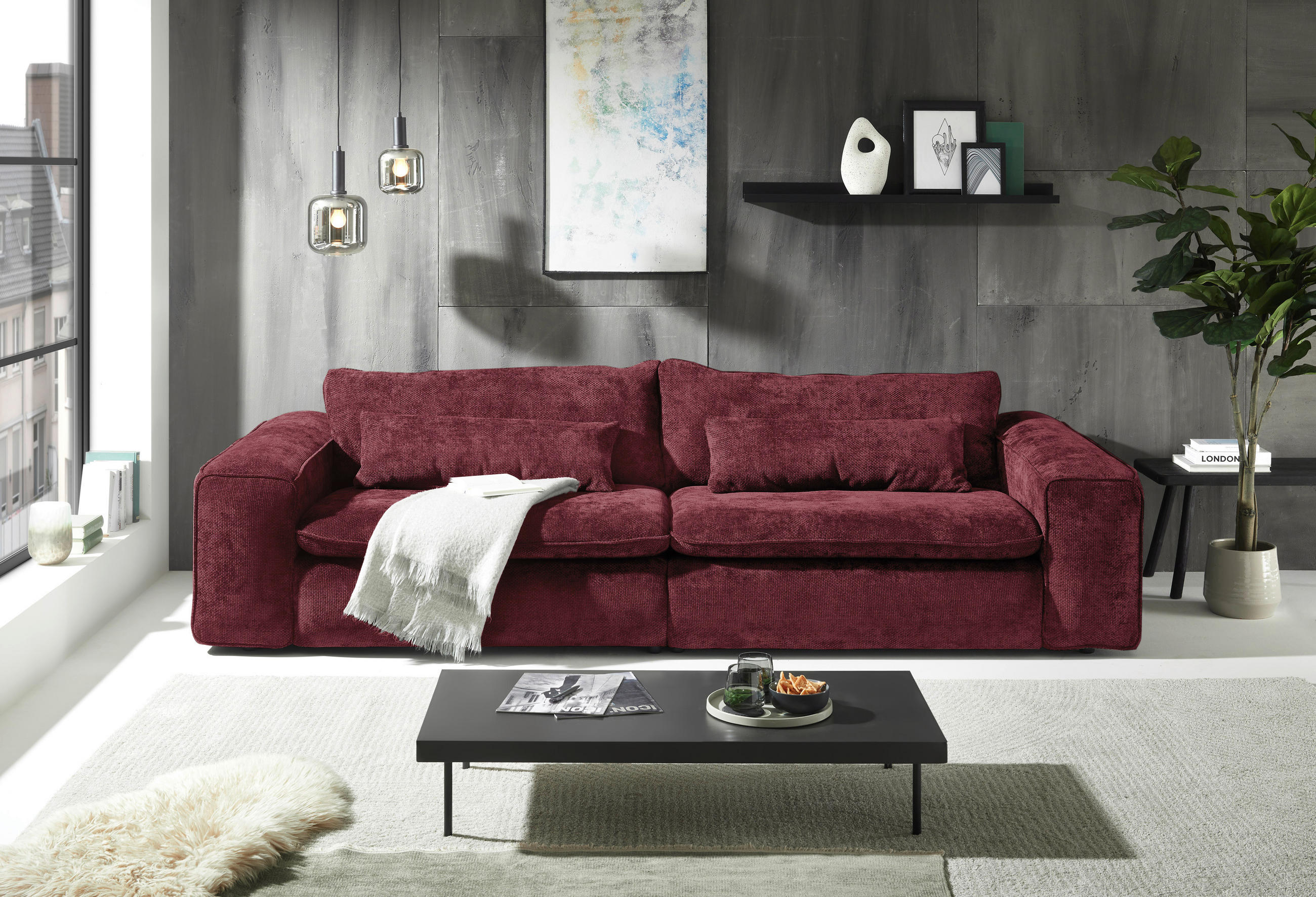 Livetastic Bigsofa Venice Weinrot 300x80x118 cm