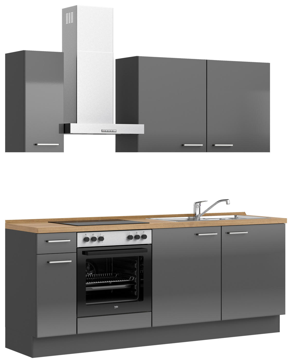 KÜCHENBLOCK Flash 210 cm  in Eichefarben, Schieferfarben  - Schieferfarben/Edelstahlfarben, MODERN, Holzwerkstoff/Metall (210cm) - Nobilia