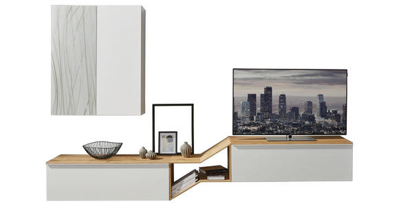 WOHNWAND in Grau, Weiß, Eichefarben - Eichefarben/Weiß, Design, Glas/Holz (300/187/47cm) - Dieter Knoll