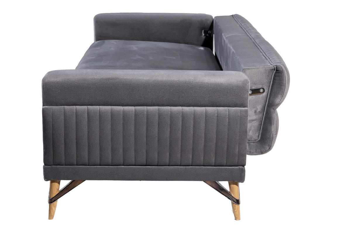 3-SITZER-SOFA in Samt Grau  - Beige/Grau, Design, Kunststoff/Textil (233/77/87cm) - Livetastic