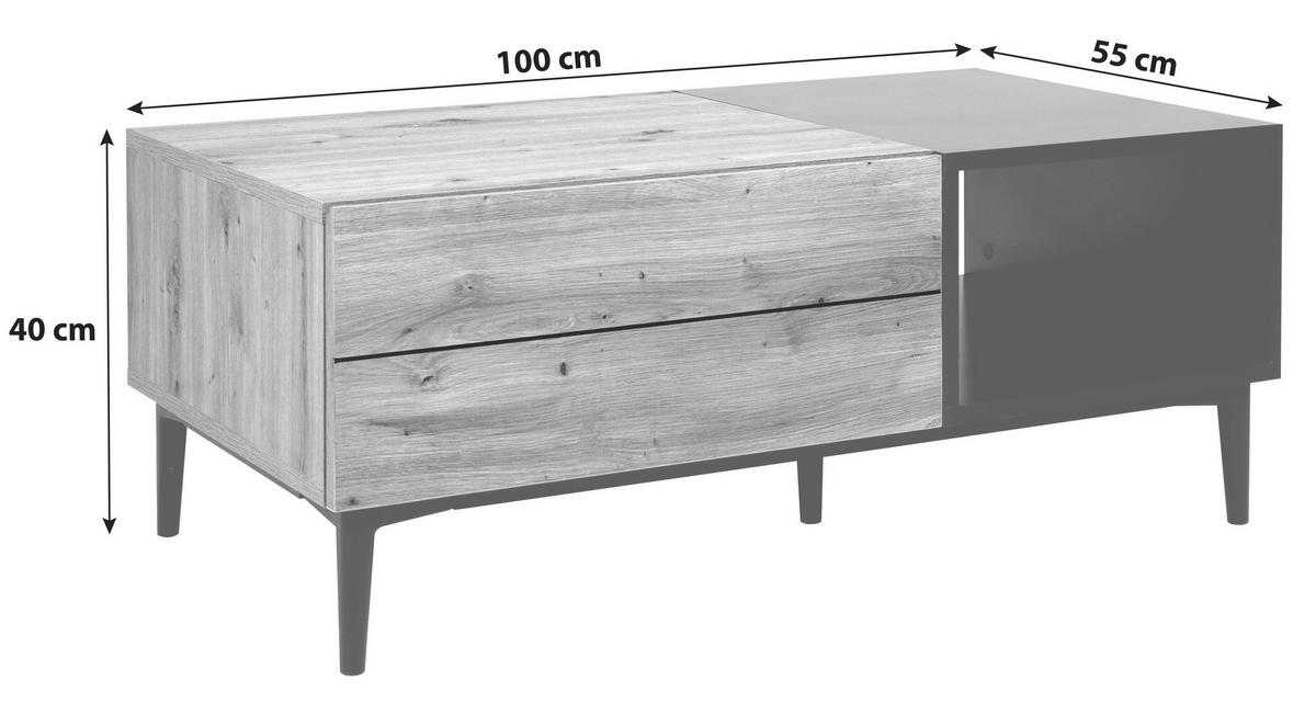 COUCHTISCH in Holzwerkstoff 100/55/40 cm  - Eichefarben/Schwarz, Konventionell, Holzwerkstoff/Kunststoff (100/55/40cm) - MID.YOU