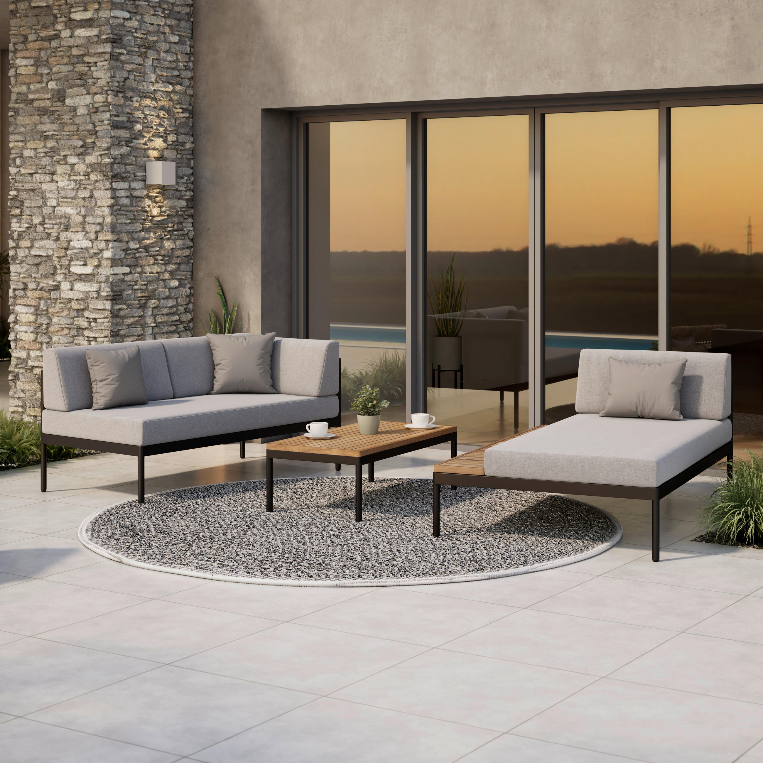 LOUNGE GARNITURA   drvo, metal, tekstil  siva, boje bagrema    - siva/boje bagrema, Moderno, drvo/metal (149/99cm) - Ambia Garden