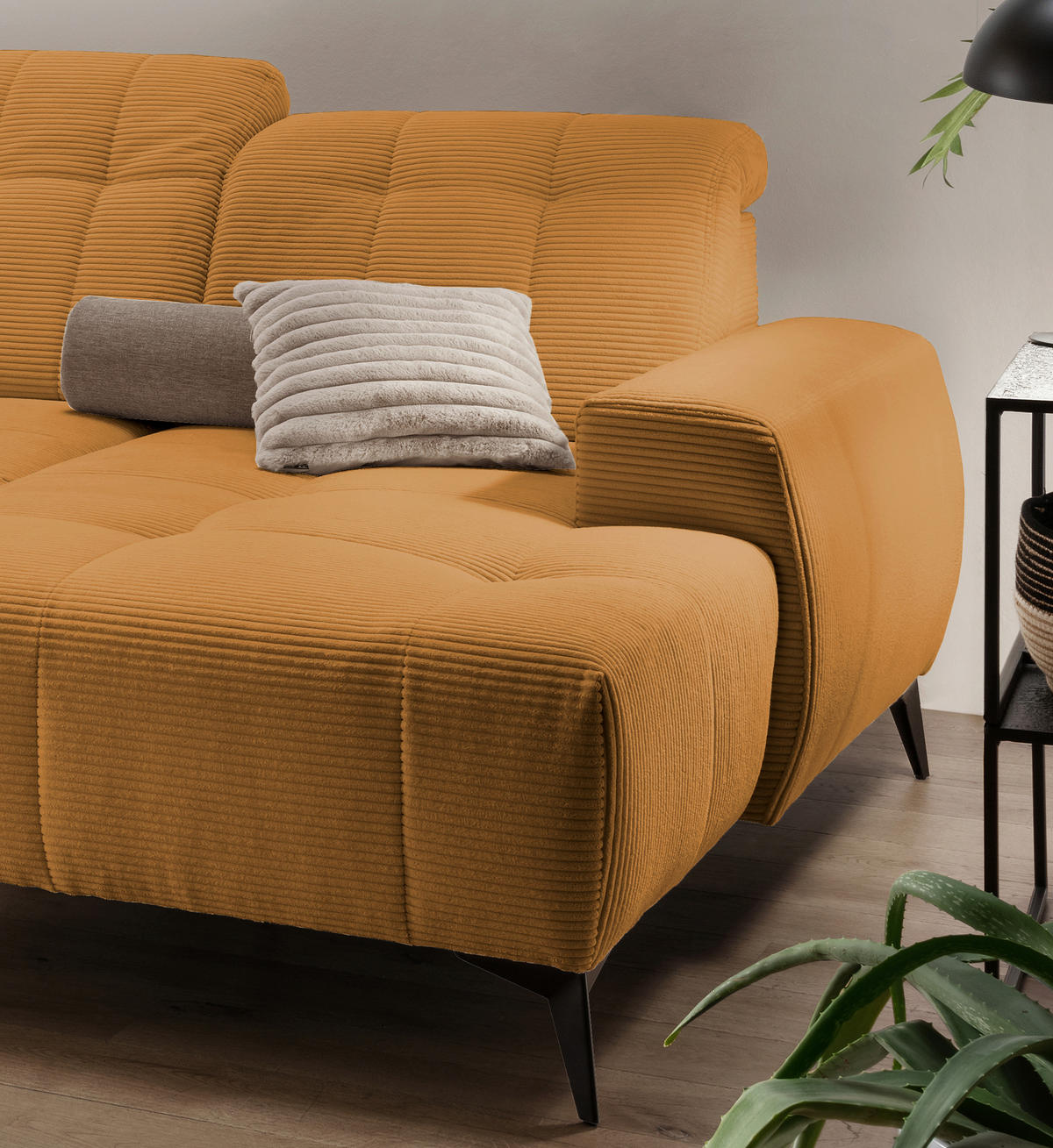 WOHNLANDSCHAFT SANO Goldfarben Cord  - Goldfarben/Schwarz, MODERN, Textil/Metall (200/337/180cm) - Livetastic