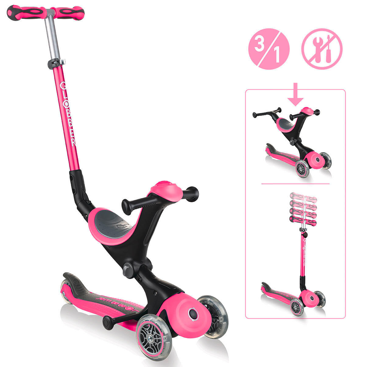 LAUFRAD GO-UP DELUXE 3IN1  - Pink, LIFESTYLE, Kunststoff (64cm) - GLOBBER