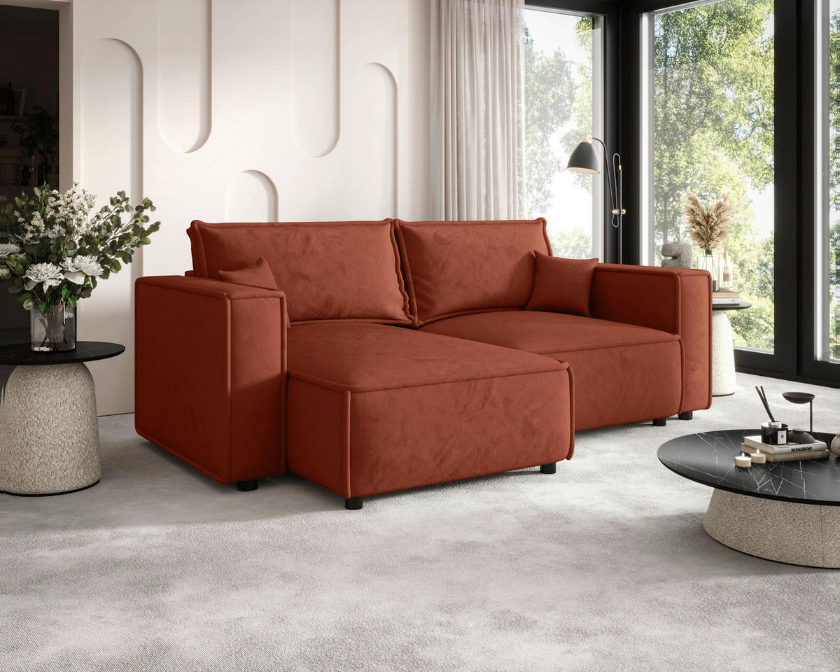 ECKSOFA Terracotta Webstoff Zierkissen, Rückenkissen, Rücken echt  - Terracotta/Schwarz, MODERN, Kunststoff/Textil (153/250cm) - Xora