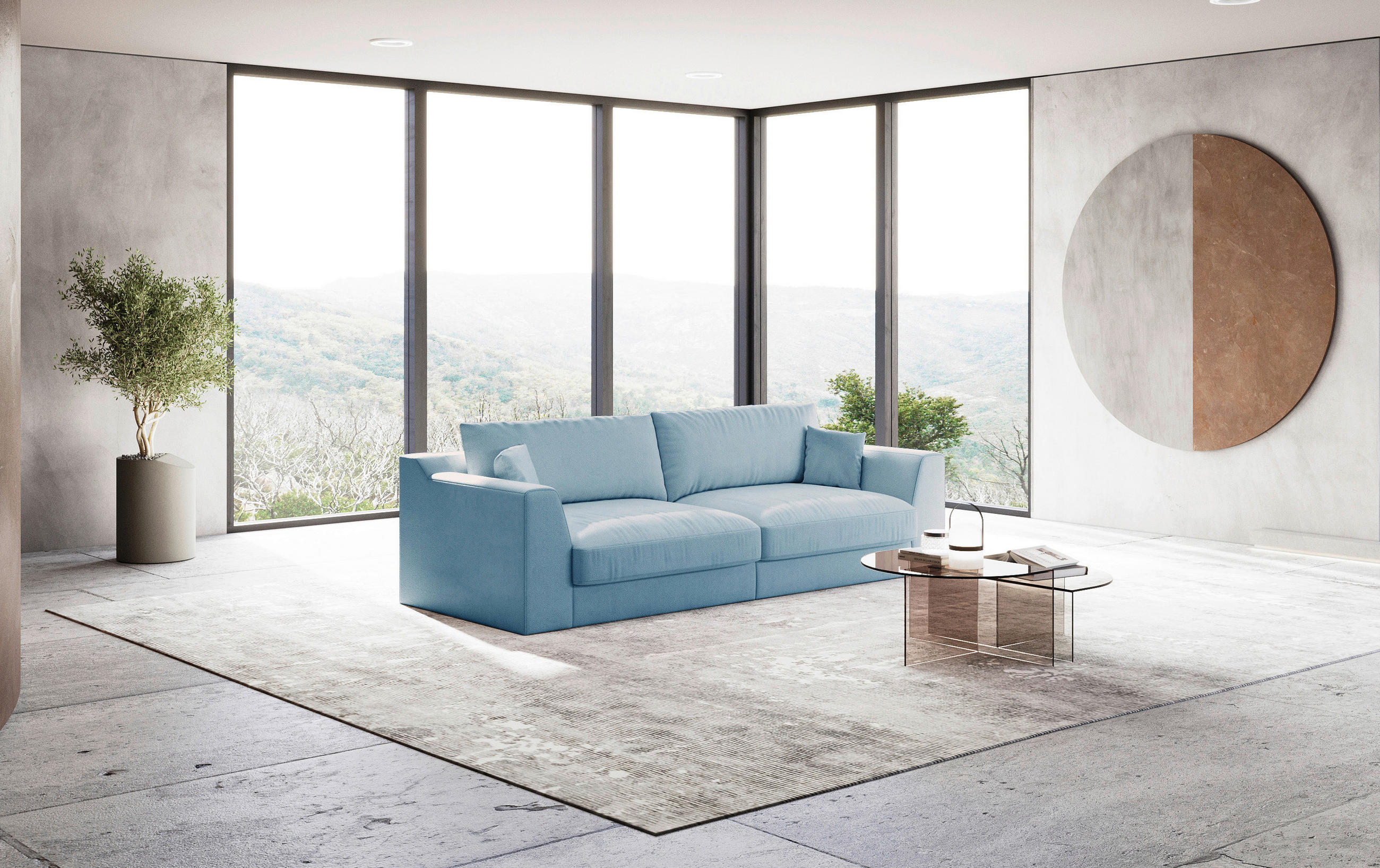 BIGSOFA in Chenille, Flachgewebe Hellblau  - Schwarz/Hellblau, Design, Kunststoff/Textil (276/90/109cm) - Sit & More