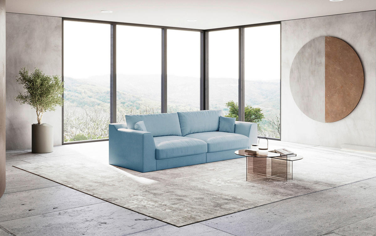 BIGSOFA in Chenille, Flachgewebe Hellblau  - Schwarz/Hellblau, Design, Kunststoff/Textil (276/90/109cm) - Sit & More