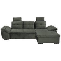 ECKSOFA in Mikrovelours Dunkelgrün  - Dunkelgrün/Schwarz, Konventionell, Kunststoff/Textil (275/170cm) - Carryhome
