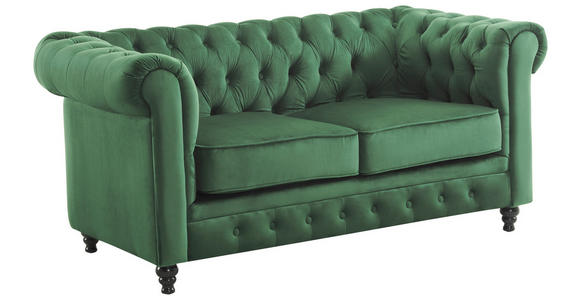 CHESTERFIELD-SOFA Samt Grün, Schwarz - Schwarz/Grün, Trend, Holz/Textil (165/73/87cm) - Xora