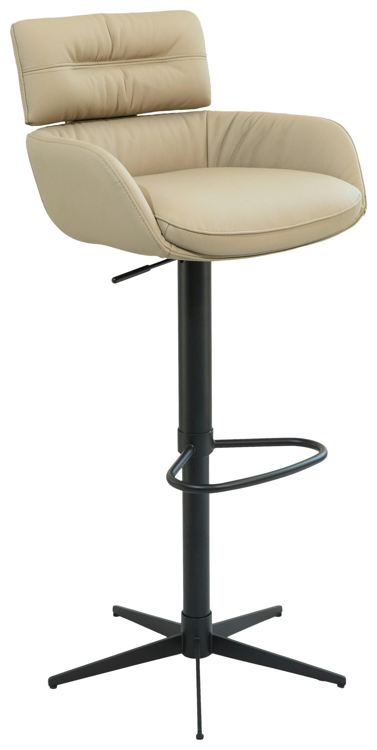BARHOCKER Echtleder Schwarz, Taupe Eisen Sitzfläche 360° drehbar  - Taupe/Schwarz, Design, Leder/Metall (54/105/53cm) - Dieter Knoll