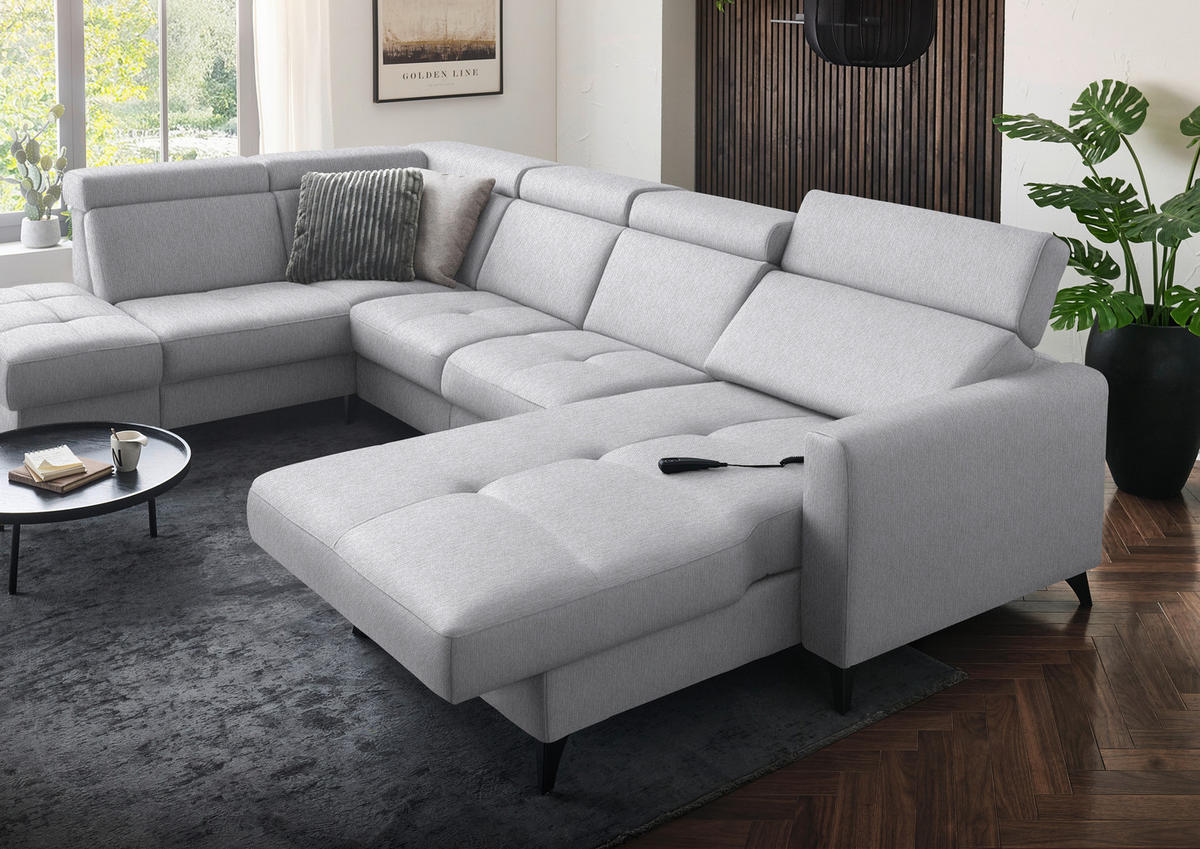 WOHNLANDSCHAFT Flachgewebe Ecru  - Ecru/Schwarz, Konventionell, Textil/Metall (215/333/174cm) - Beldomo System