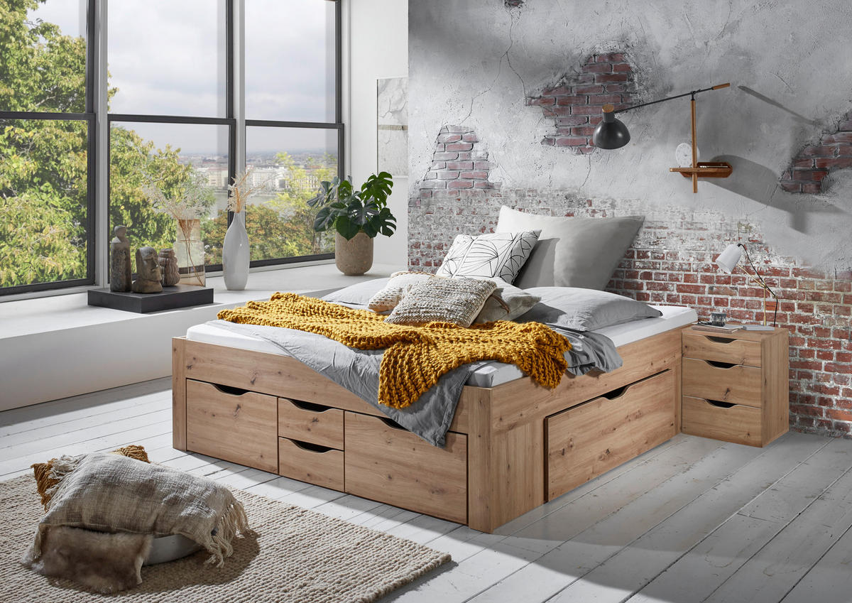 STAURAUMBETT 180/200 cm  in Eiche Artisan  - Eiche Artisan, KONVENTIONELL, Holzwerkstoff (180/200cm) - Boxxx