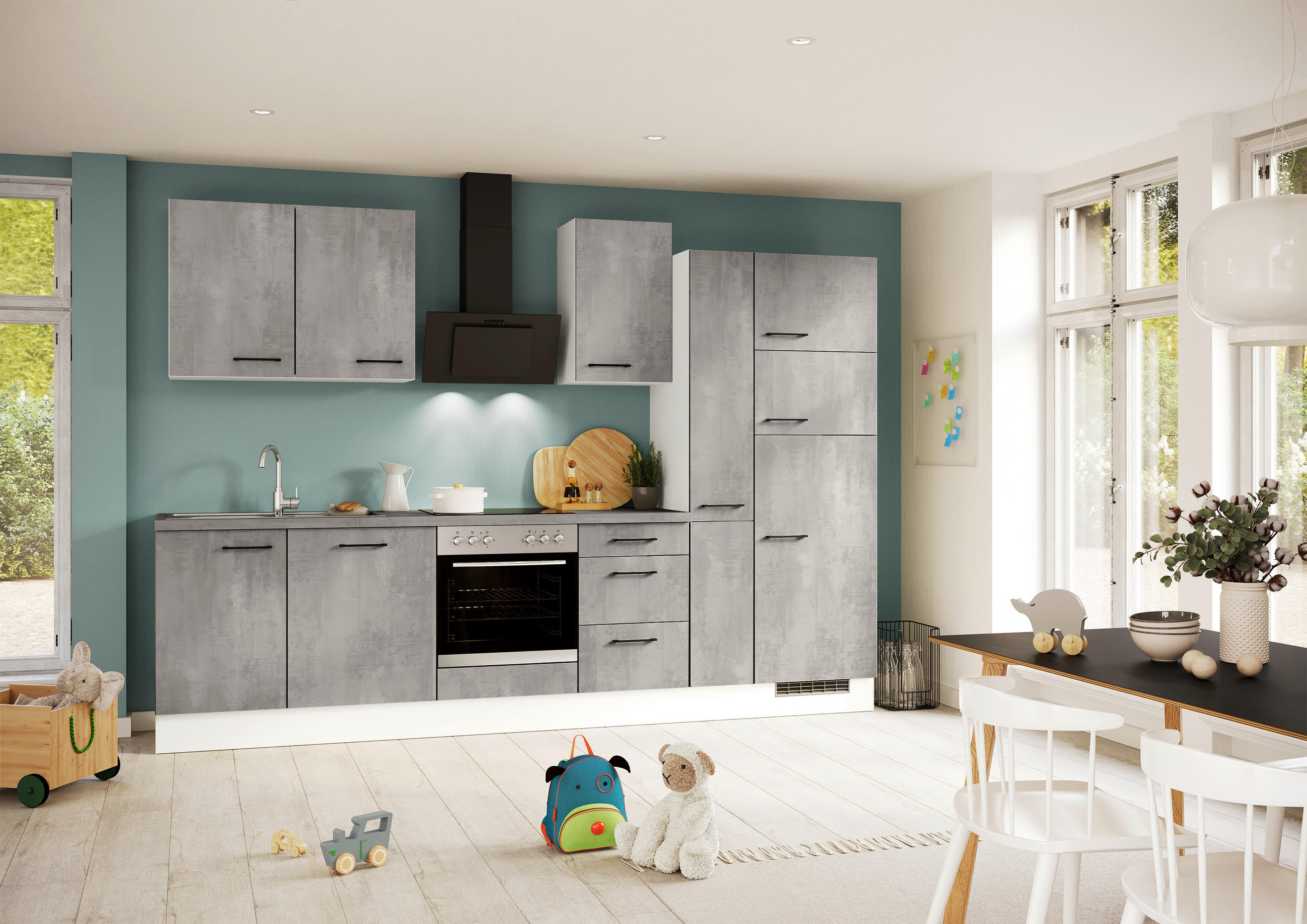 KÜCHENLEERBLOCK 310 cm   in Grau  - Schwarz/Weiß, Design, Holzwerkstoff/Metall (310cm) - Impuls