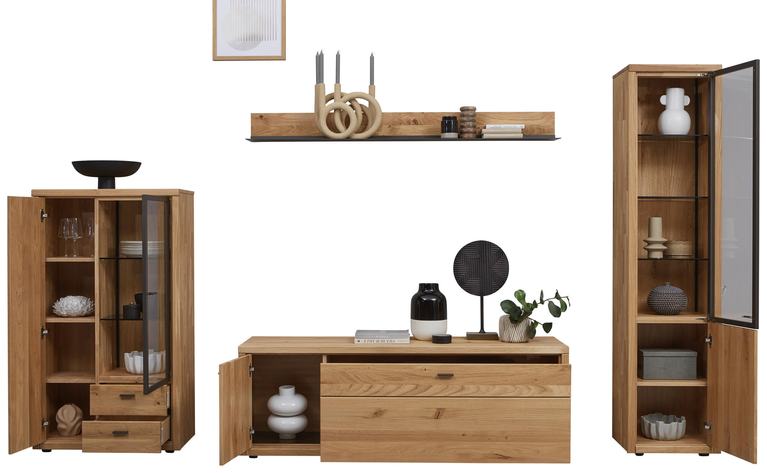 WOHNWAND  in Dunkelgrau, Wildeiche  324/202/45 cm  - Wildeiche/Dunkelgrau, Design, Glas/Holz (324/202/45cm) - Valnatura