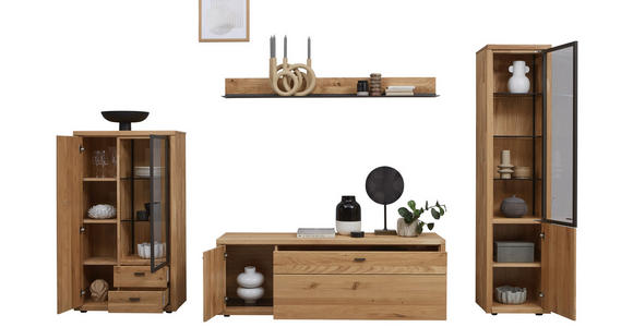 WOHNWAND in Dunkelgrau, Wildeiche 324/202/45 cm - Wildeiche/Dunkelgrau, Design, Glas/Holz (324/202/45cm) - Valnatura