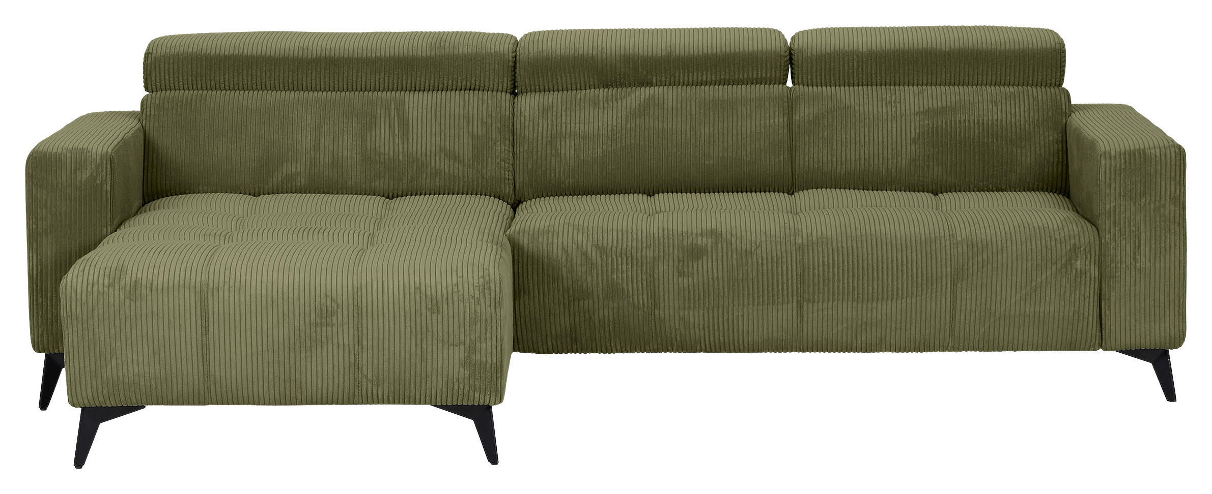 ECKSOFA Olivgrün Cord Rücken echt, Kopfteilverstellung, Sitzvorzug  - Schwarz/Olivgrün, KONVENTIONELL, Textil/Metall (170/257cm) - Carryhome