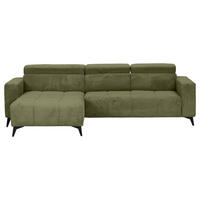 ECKSOFA Olivgrün Cord Rücken echt, Kopfteilverstellung, Sitzvorzug  - Schwarz/Olivgrün, KONVENTIONELL, Textil/Metall (170/257cm) - Carryhome