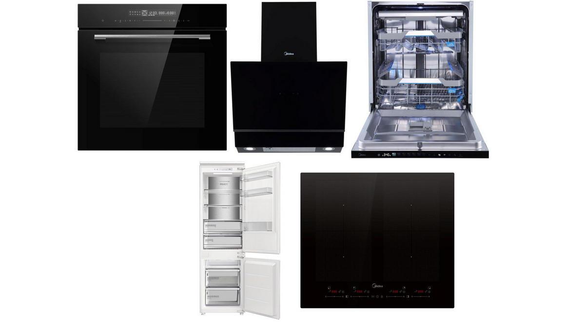 ELEKTROGERÄTESET - Schwarz/Weiß, Basics, Glas/Kunststoff (60cm) - Midea