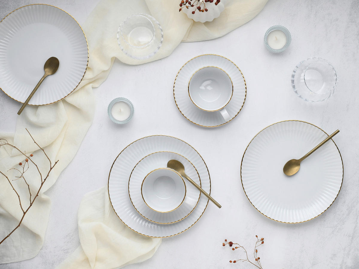 KAFFEESERVICE Allegra Goldband 18-teilig  - Goldfarben/Weiß, Basics, Keramik - Creatable
