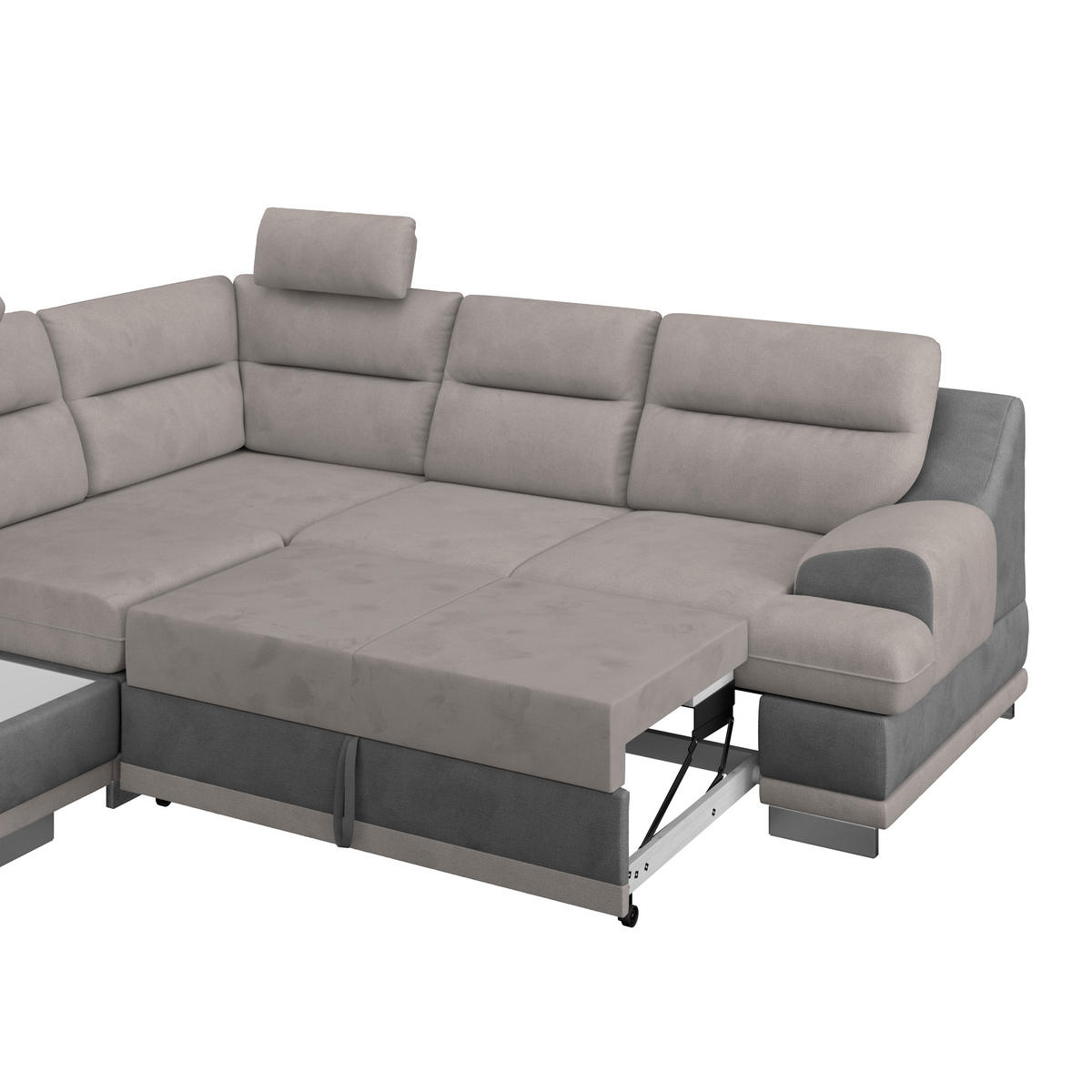 WOHNLANDSCHAFT in Velours Grau, Hellgrau  - Chromfarben/Hellgrau, Konventionell, Textil/Metall (217/264cm) - MID.YOU