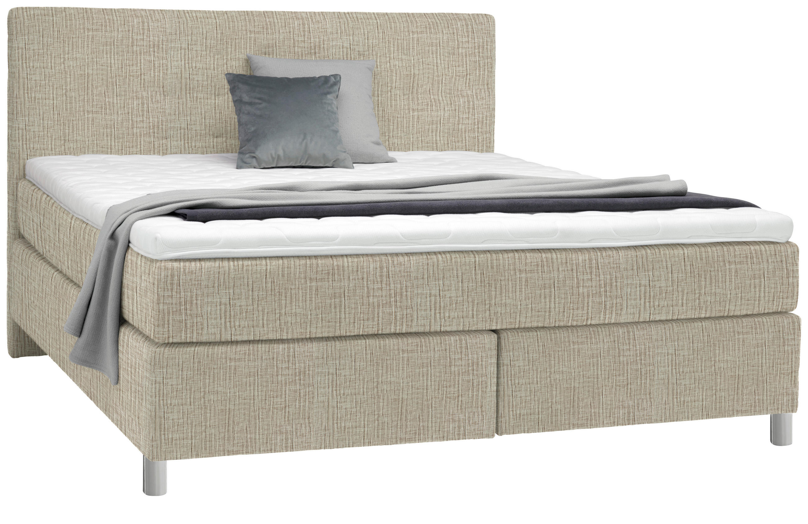 BOXSPRINGBETT 180/200 cm  in Beige  - Chromfarben/Beige, KONVENTIONELL, Kunststoff/Textil (180/200cm) - Voleo