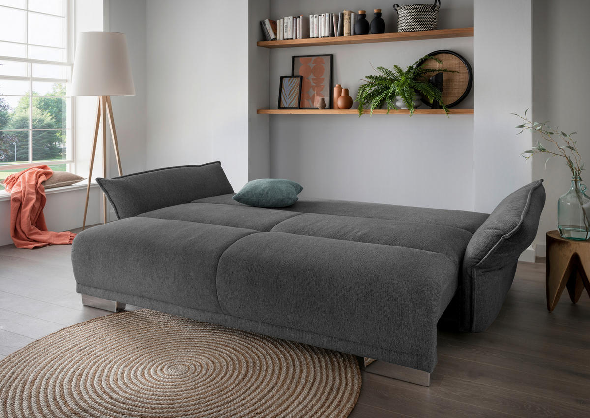 BIGSOFA in Chenille Anthrazit  - Chromfarben/Anthrazit, Modern, Kunststoff/Textil (242/71/90/131cm) - Livetastic