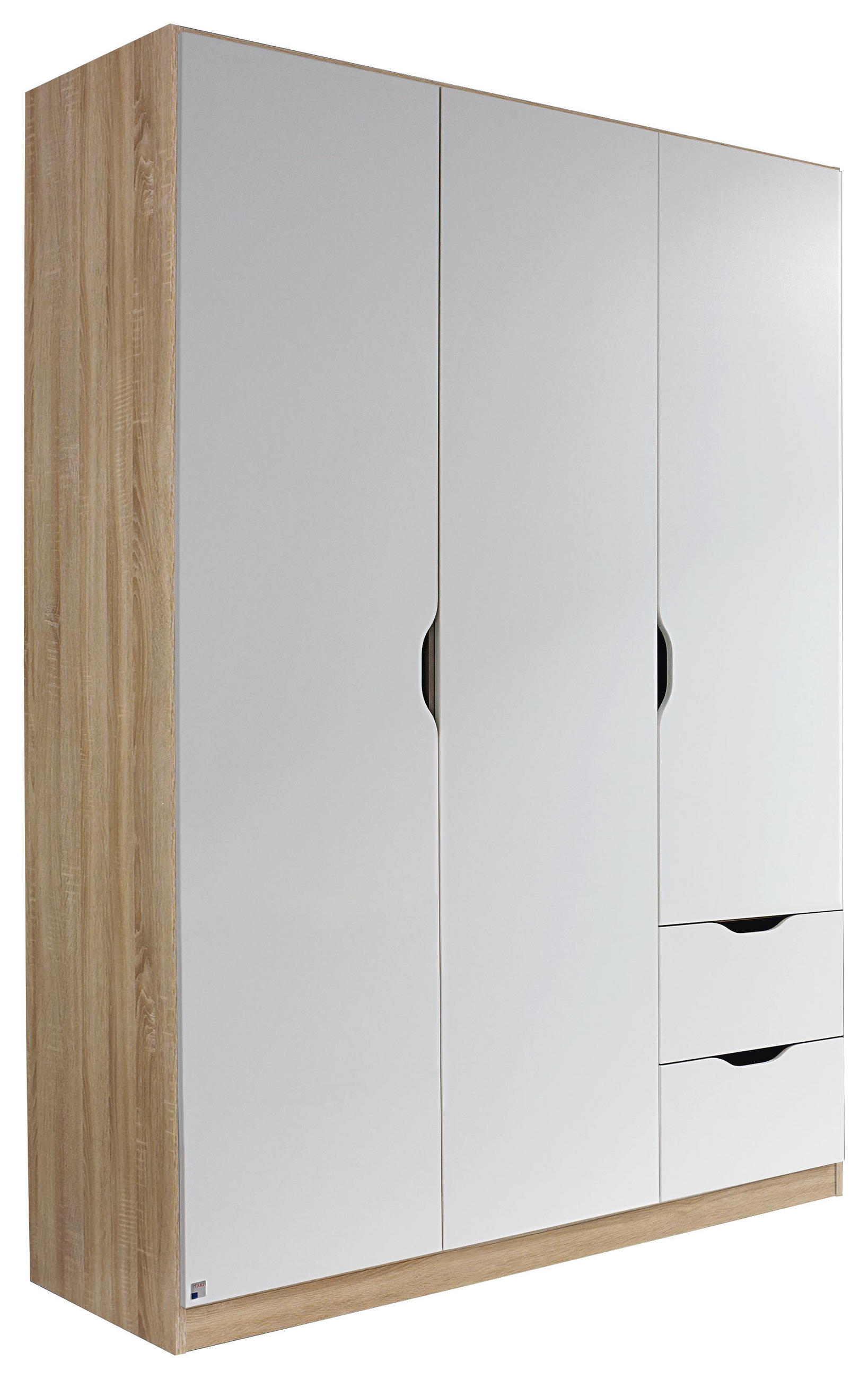 Drehtürenschrank Grifflos 136 Cm Freising Weiß / Eichef.