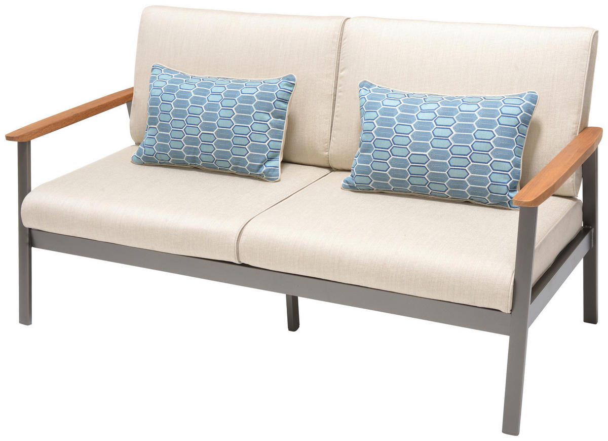 2,5-SITZER Flachgewebe Hellgrau, Dunkelgrau, Teakfarben  - Blau/Dunkelgrau, Design, Holz/Textil (161/75,5/82cm) - Modante