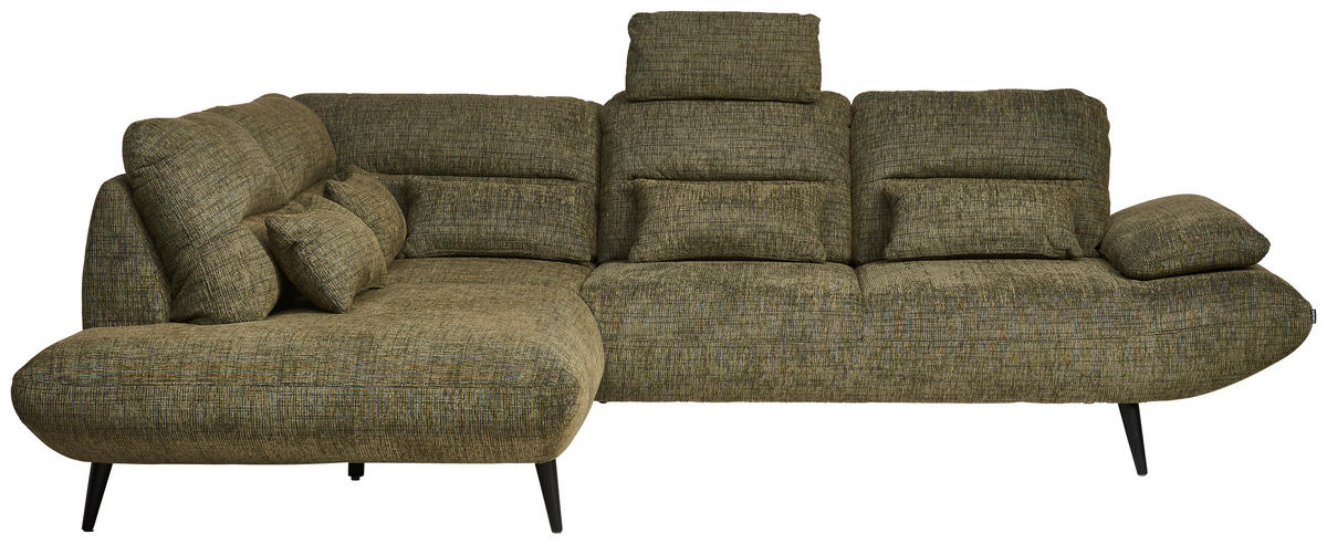 ECKSOFA in Chenille Olivgrün  - Schwarz/Olivgrün, Design, Textil/Metall (213/286cm) - Welnova