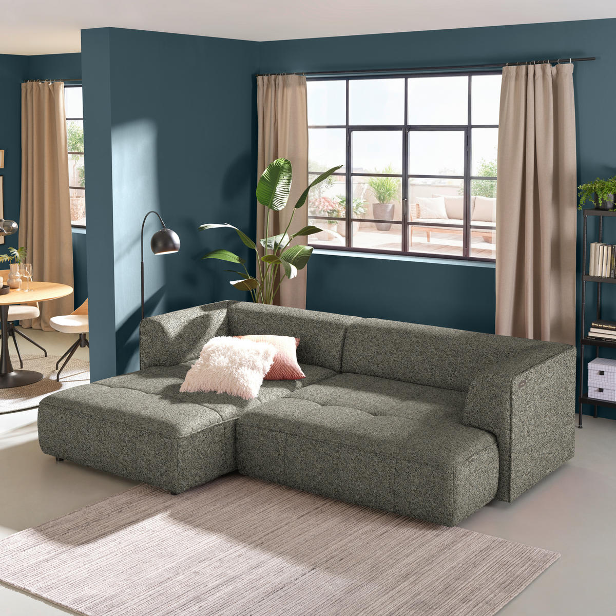 ECKSOFA Webstoff Beige  - Beige/Schwarz, Design, Kunststoff/Textil (188/288cm) - Welnova