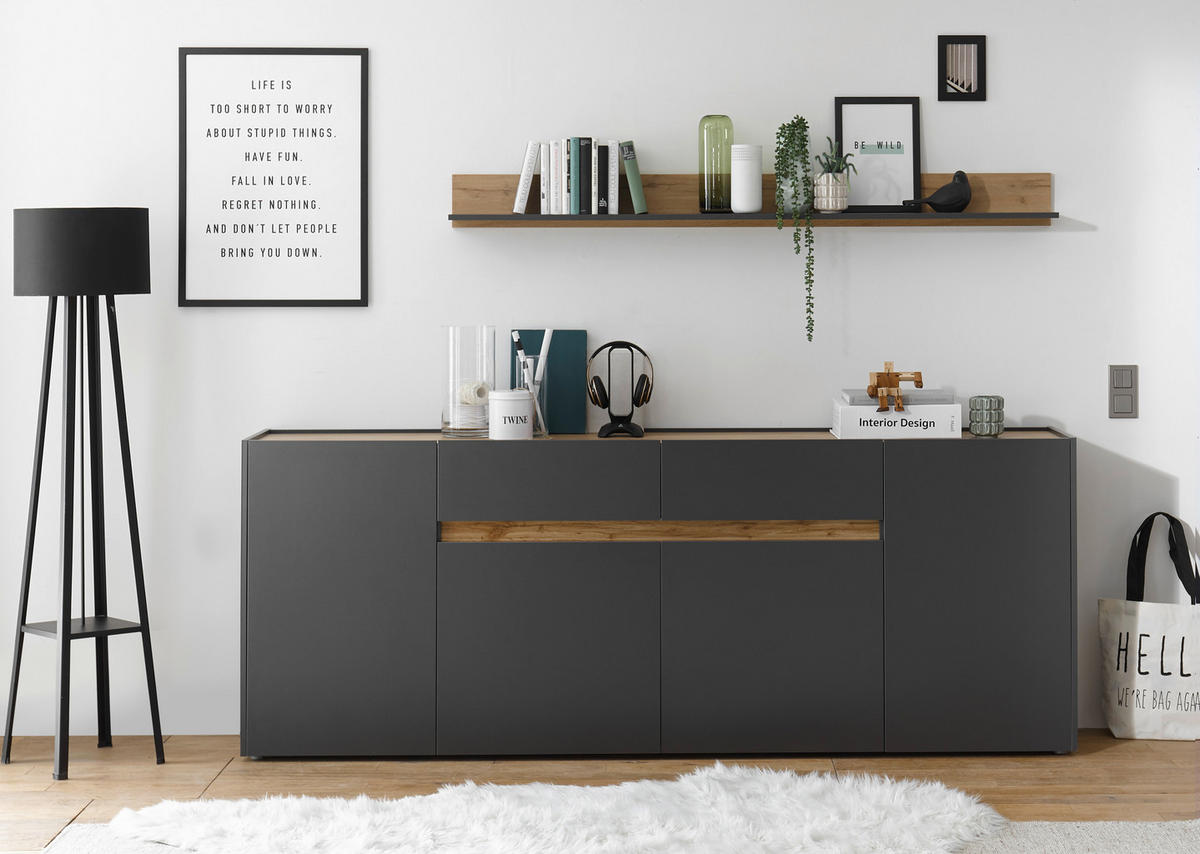 SIDEBOARD  223/86/40 cm 2 Schublade(n)  - Anthrazit/Eiche Wotan, Design, Holzwerkstoff/Kunststoff (223/86/40cm) - Modante