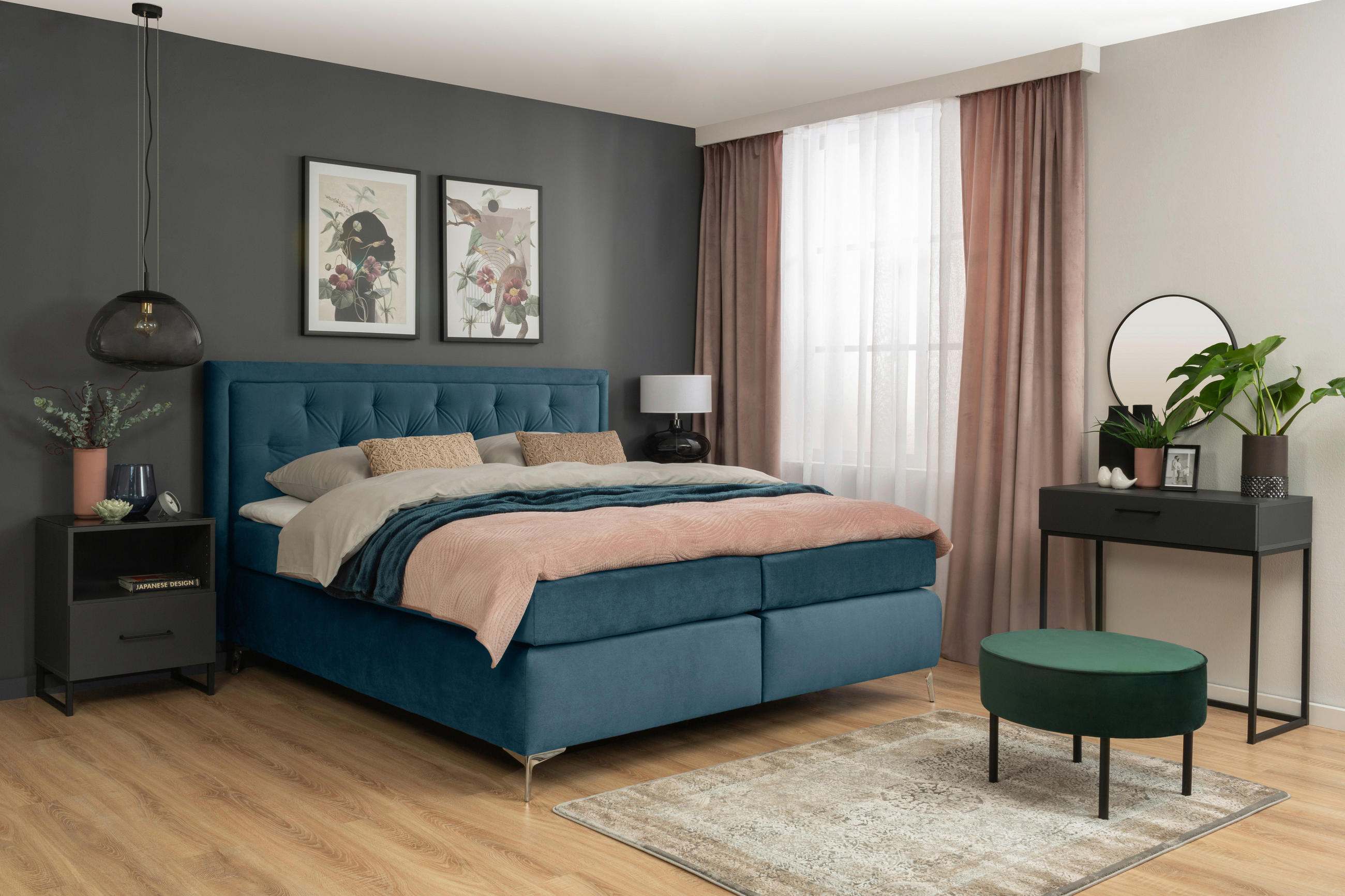 BOXSPRINGBETT 180/200 cm  in Türkis  - Türkis/Schwarz, KONVENTIONELL, Textil/Metall (180/200cm) - Carryhome