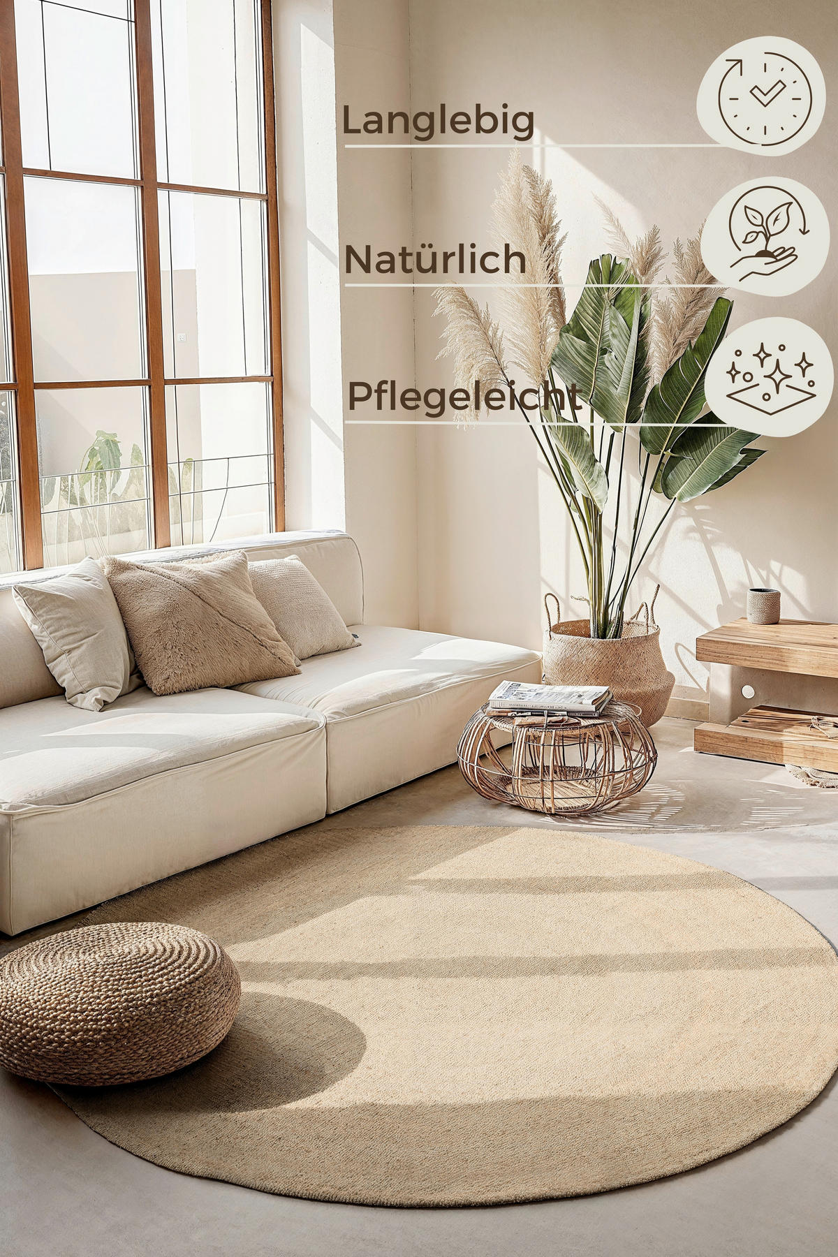 JUTETEPPICH 100 cm Jute Braided Champagner  - Champagner, KONVENTIONELL, Textil (100cm) - Hanse Home