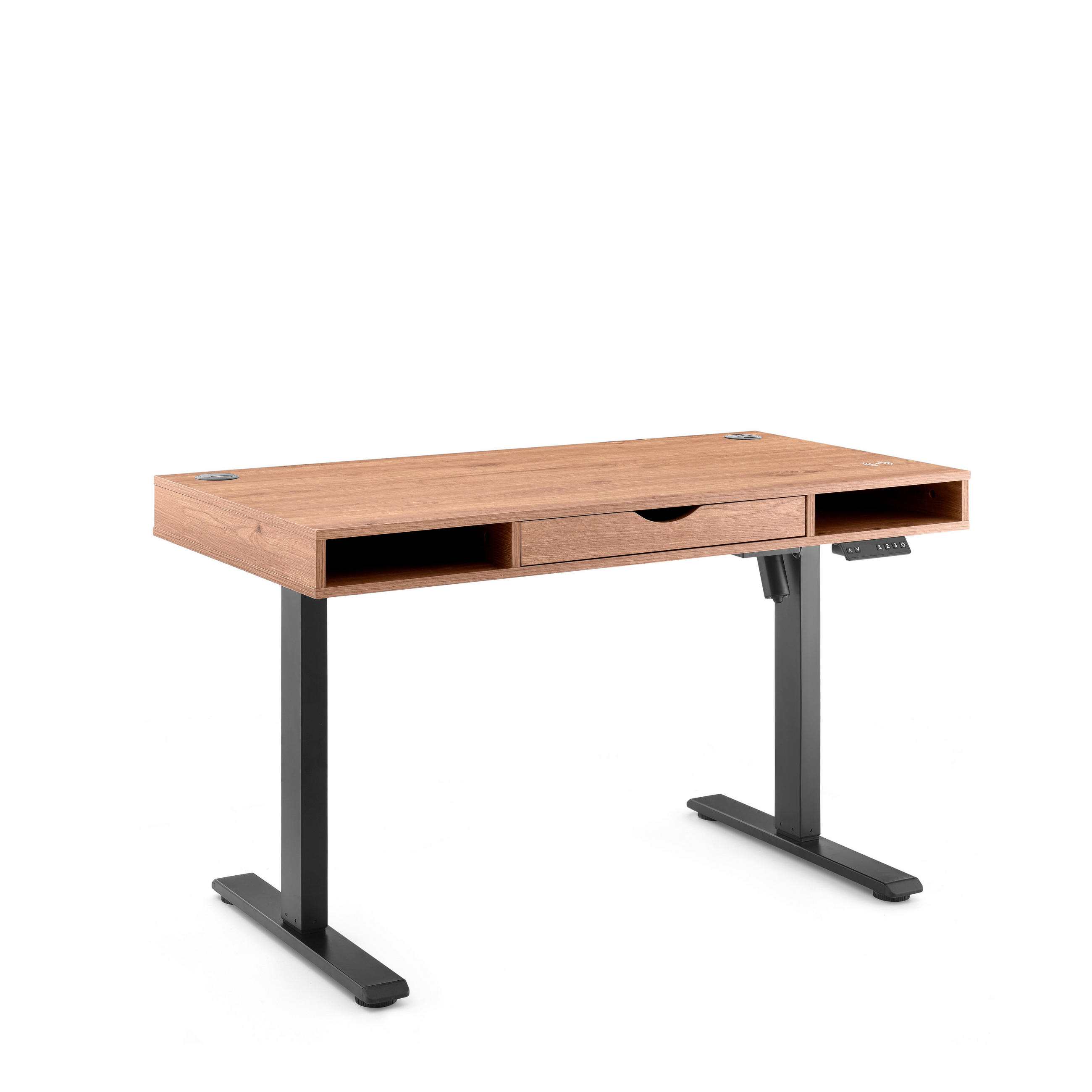 SCHREIBTISCH 120/60/72-110 cm  in Schwarz, Eichefarben  - Eichefarben/Schwarz, MODERN, Holz/Metall (120/60/72-110cm) - MID.YOU
