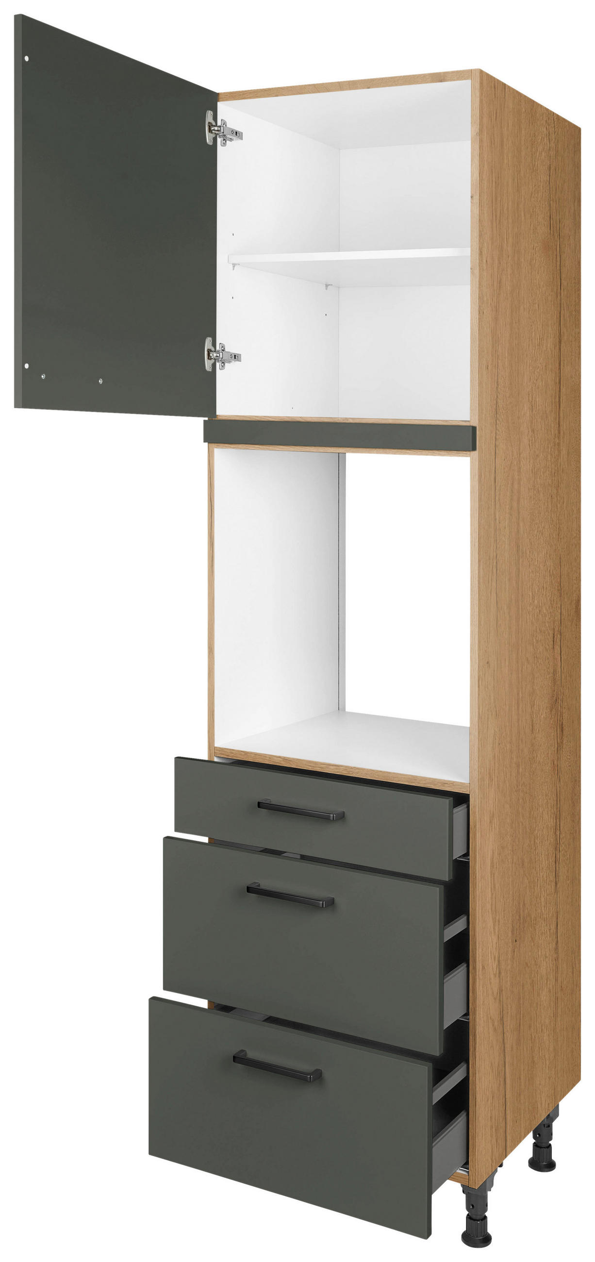GERÄTEUMBAUSCHRANK 60/216,6/58 cm  in Grün, Eichefarben  - Eichefarben/Schwarz, MODERN, Holzwerkstoff/Metall (60/216,6/58cm) - Nobilia