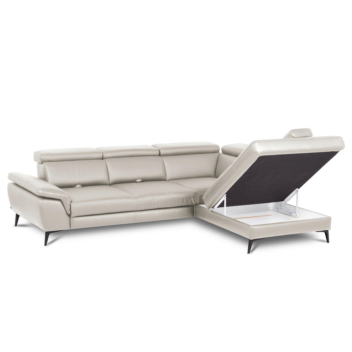 ECKSOFA Lederlook Echtleder Platinfarben  - Platinfarben/Schwarz, Design, Leder/Textil (274/220cm) - Livetastic