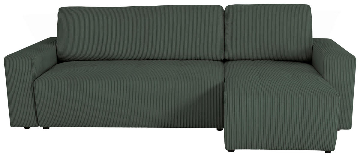 ECKSCHLAFSOFA  mit Cord Dunkelgrün  - Dunkelgrün/Schwarz, KONVENTIONELL, Textil (248/146cm) - Xora