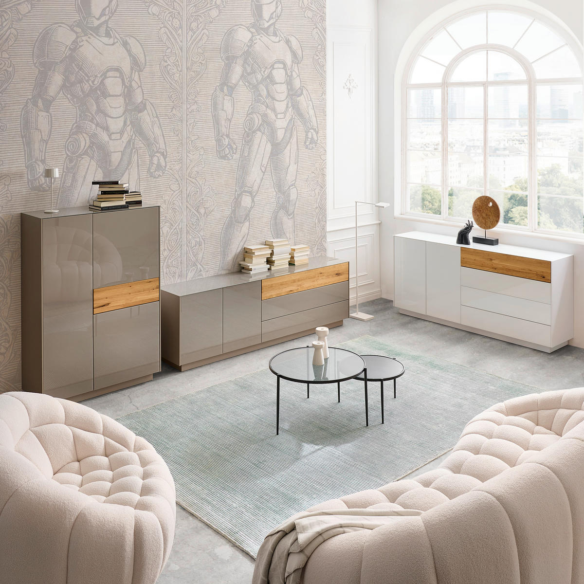 TV-SZEKRÉNY 207/69/42 cm  - tölgyfa/taupe, Design, faalapú anyag/Üveg (207/69/42cm) - Novel