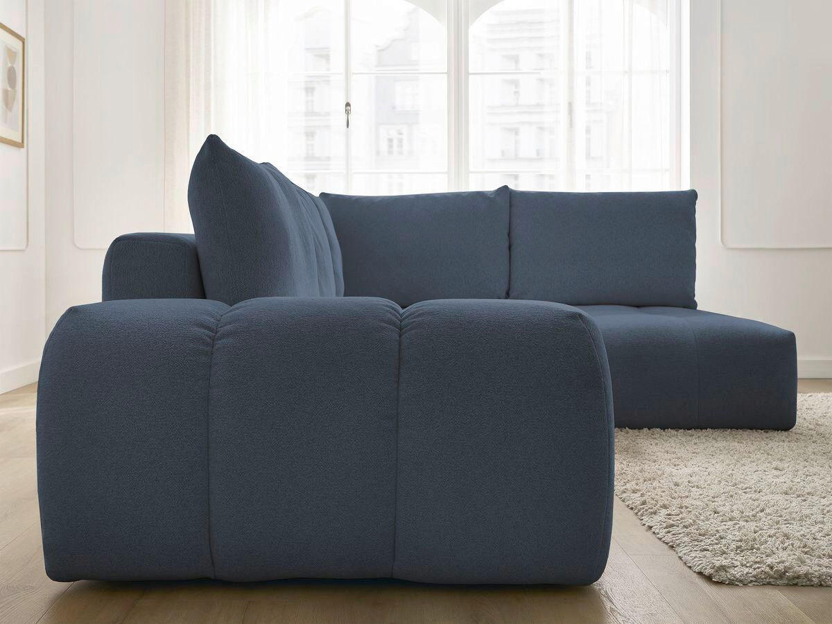 ECKSCHLAFSOFA EVEREST  mit Rücken echt, Armteil links, Armteil rechts Flachgewebe Dunkelblau  - Schwarz/Dunkelblau, MODERN, Kunststoff/Textil (320/212cm)