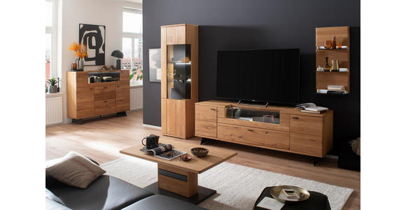 VITRINE  in furniert, massiv Wildeiche Wildeiche - Wildeiche/Anthrazit, Natur, Glas/Holz (60/209/37cm) - Linea Natura