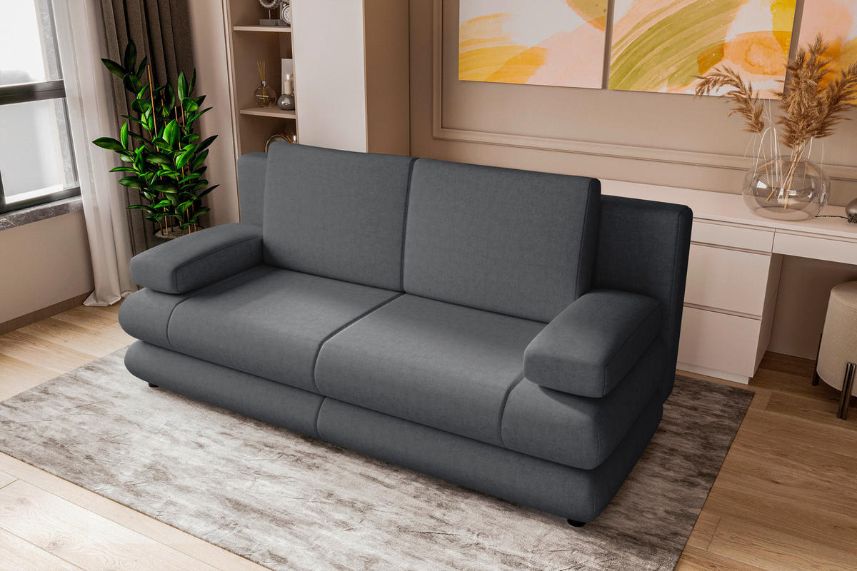 SCHLAFSOFA  mit Liegefunktion, Rücken echt Mikrofaser Dunkelgrau  - Dunkelgrau/Schwarz, KONVENTIONELL, Kunststoff/Textil (212/93/90cm) - Carryhome