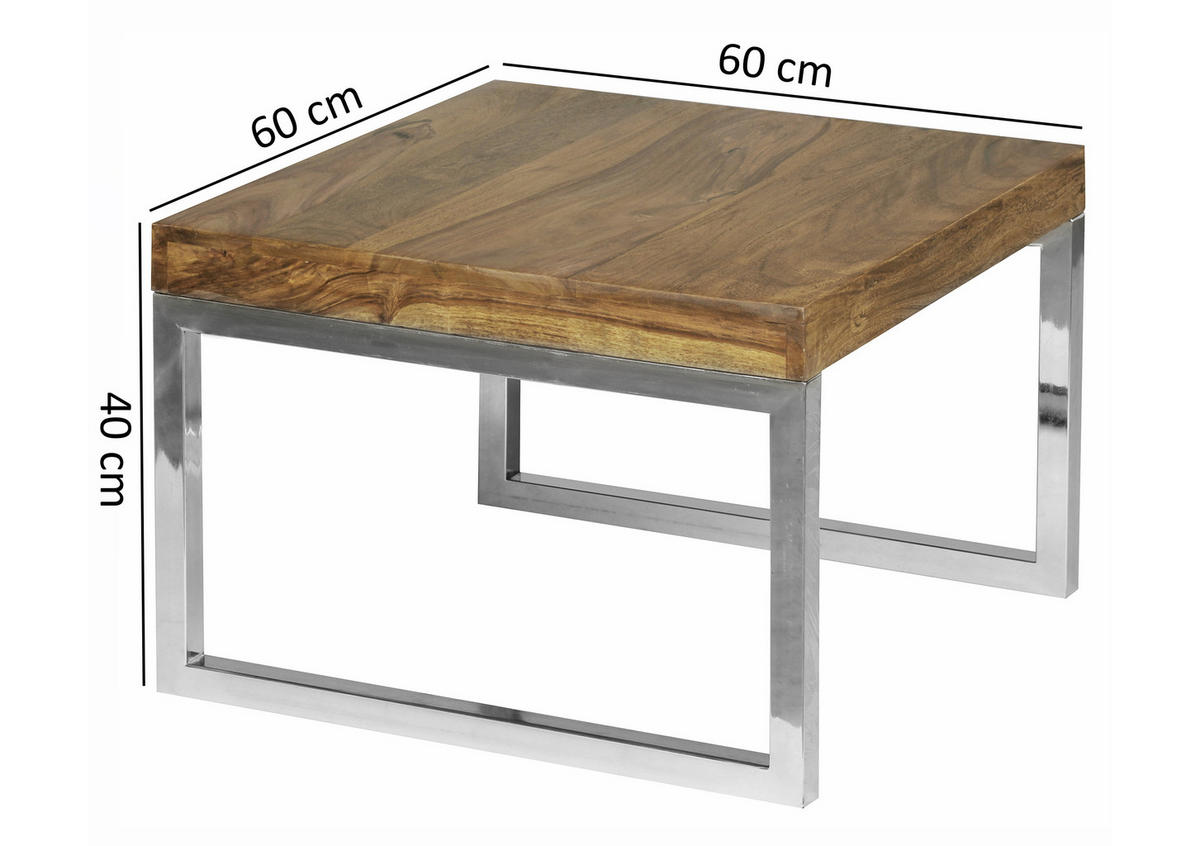 KISASZTAL fa 60/60/40 cm  - króm/sheesham, Design, fa/fém (60/60/40cm) - MID.YOU