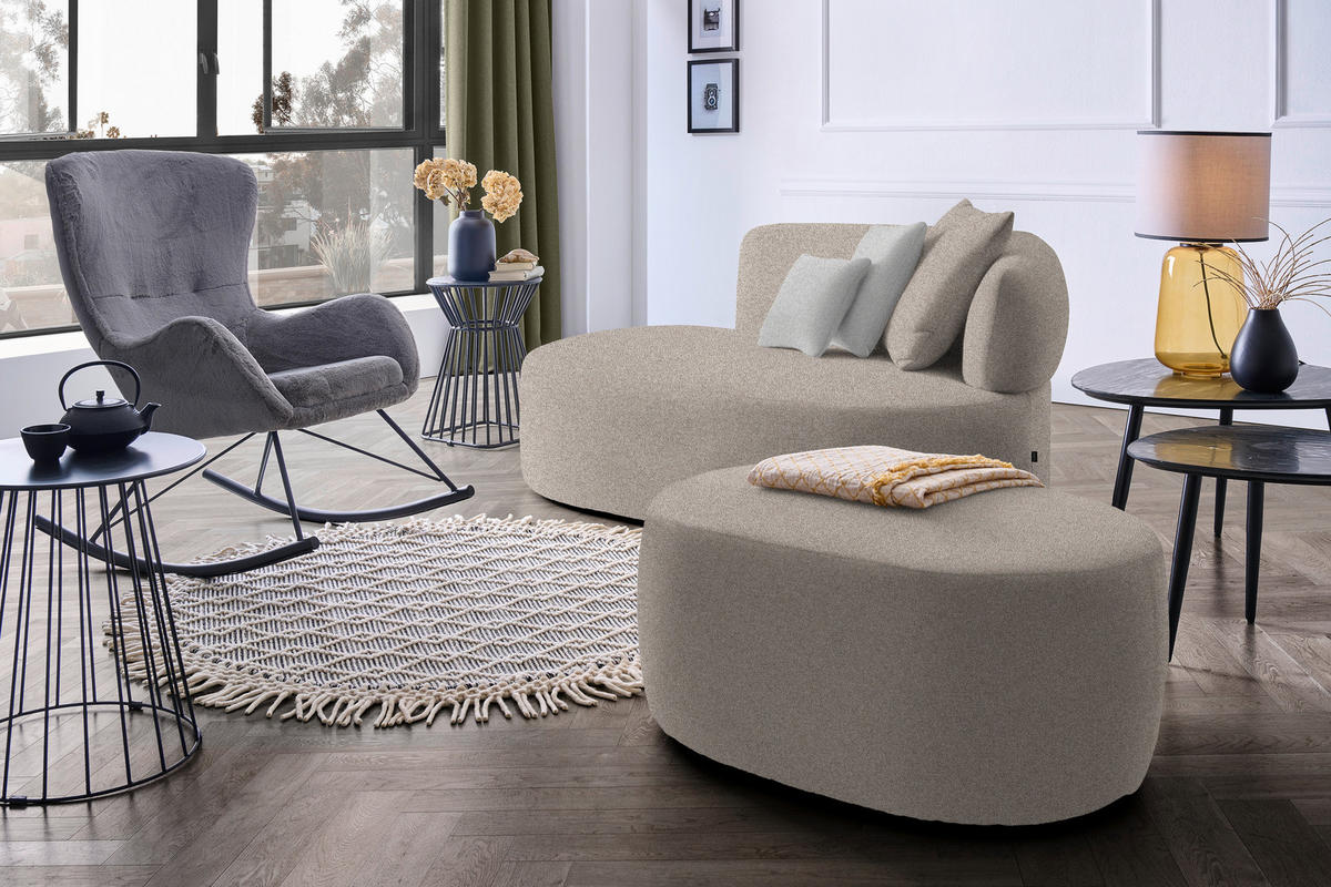 RÉCAMIERE in Plüsch Grau, Graubraun  - Graubraun/Schwarz, MODERN, Kunststoff/Textil (166/86/105cm) - Hom`in