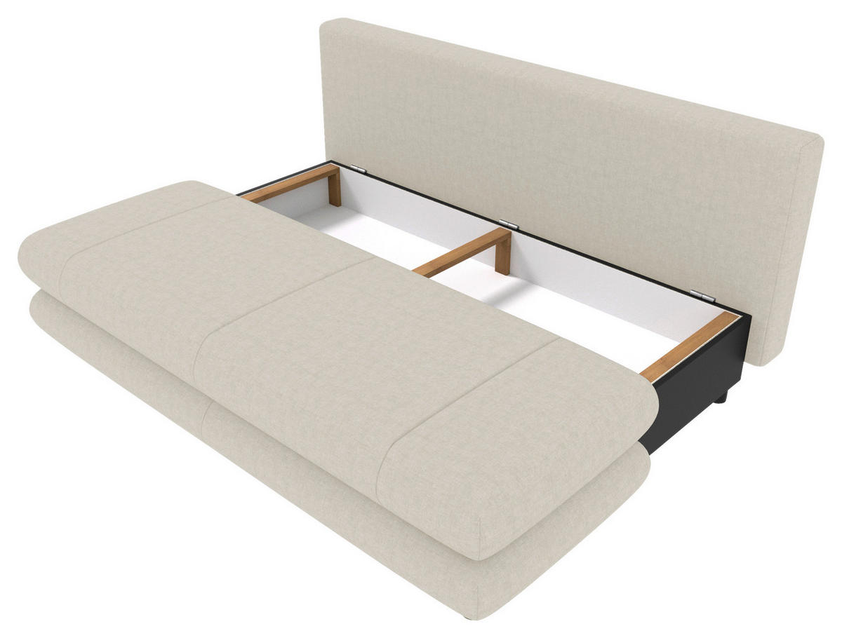 SCHLAFSOFA  mit Liegefunktion, Rücken echt Mikrofaser Creme  - Creme/Schwarz, KONVENTIONELL, Kunststoff/Textil (212/93/90cm) - Carryhome
