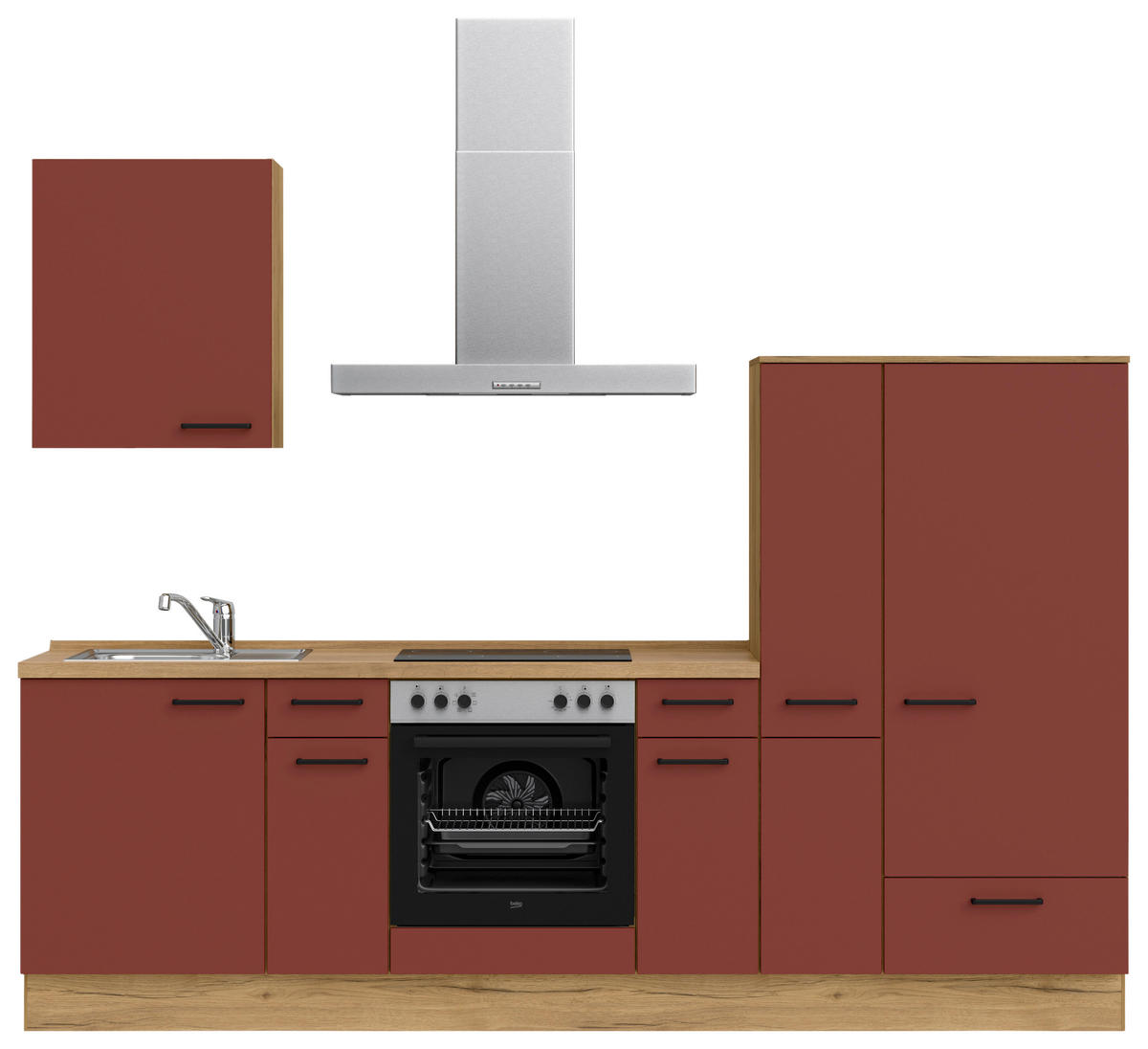 KÜCHENLEERBLOCK 270 cm   in Rot, Eichefarben  - Eichefarben/Rot, MODERN, Holzwerkstoff/Metall (270cm) - Nobilia