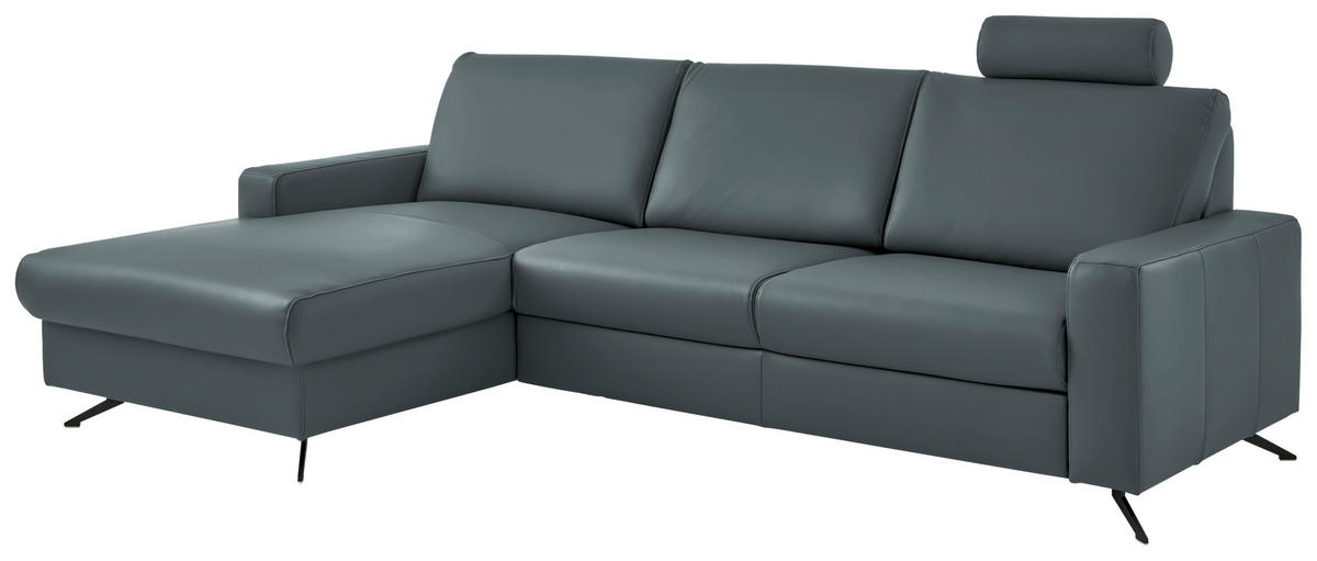 ECKSOFA in Echtleder Blaugrau  165/267 cm  - Blaugrau/Schwarz, Design, Leder/Metall (165/267cm) - Lomoco