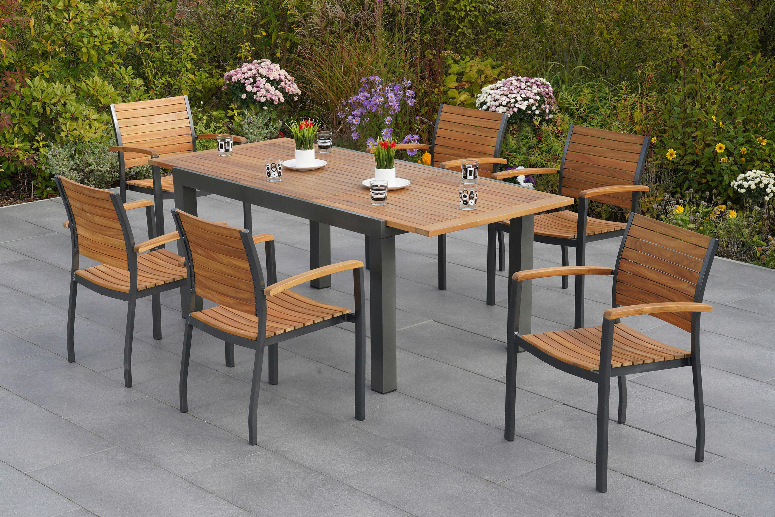 STAPELSESSEL Akazie Aluminium Graphitfarben, Naturfarben  - Graphitfarben/Naturfarben, MODERN, Holz/Metall (61/84/42cm) - Gardenson