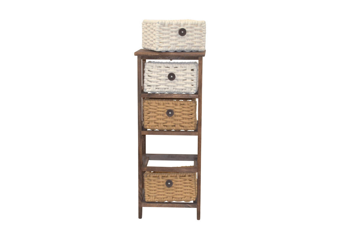 KOMMODE , , 4 Schublade(n)  - Dunkelbraun/Creme, Design, Holz/Textil (25/30/74cm) - MID.YOU